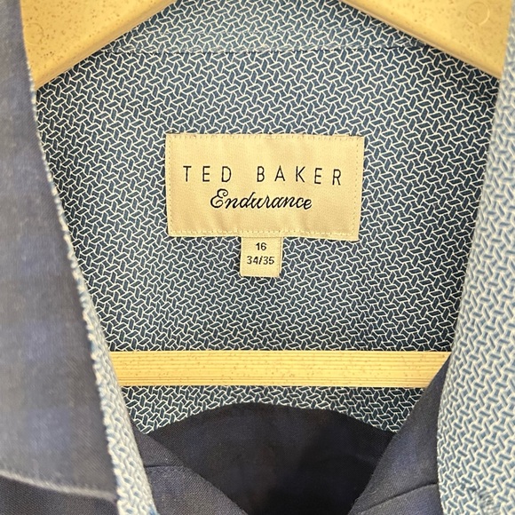 Ted Baker Endurance Mens Blue Long-Sleeved Lightweight Shirt Size 16 Checkered - Picture 3 of 7